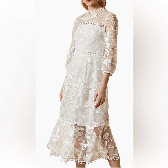 Ted Baker London White Tabii Embroidered A-Line Dress - Picture 1 of 8